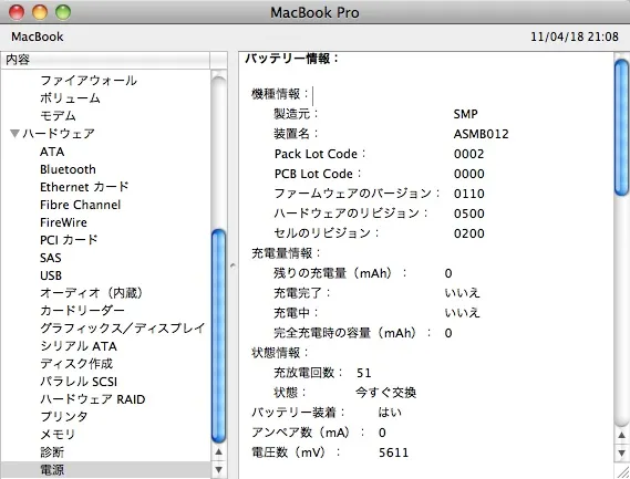 MacBook Proのバッテリー(故障) MacBook Proのバッテリー(故障)